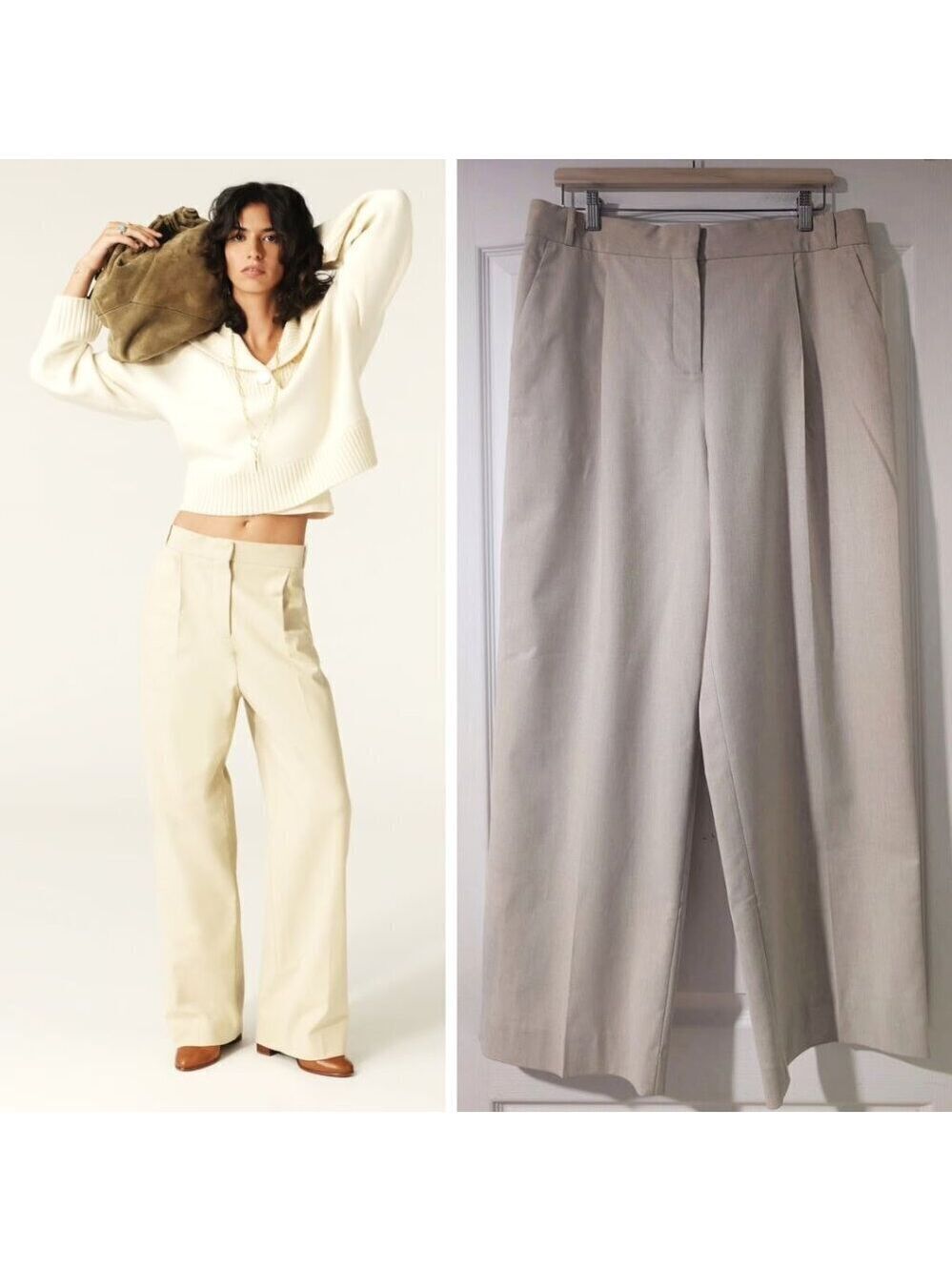 NWT ba&sh | Jona Pleat-front Wide-leg Trousers in Beige